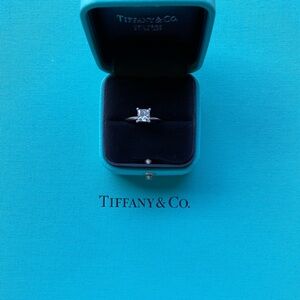 Tiffany & Co .76 Carat Princess Cut Solitaire Engagement Ring Size 4.5
